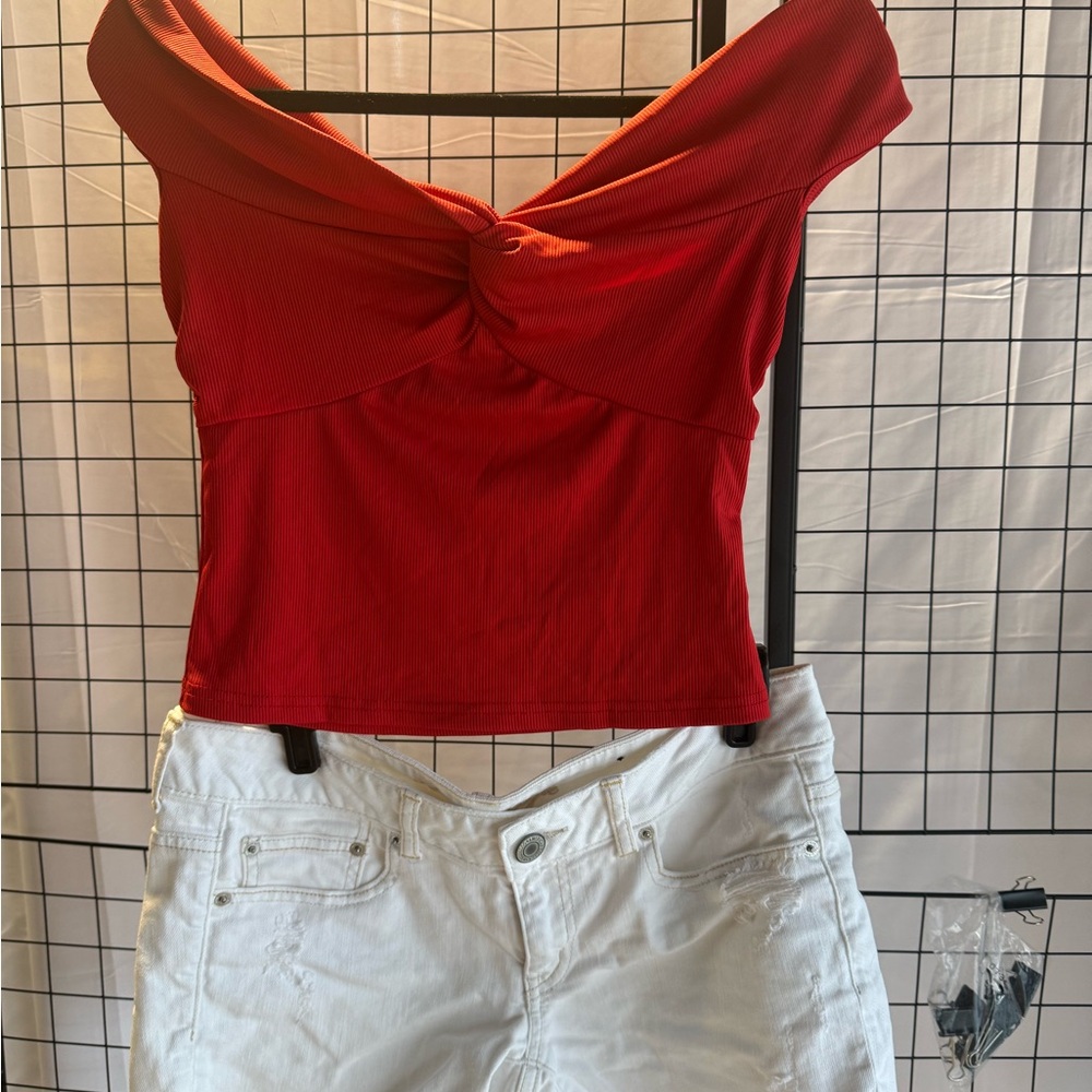SHEIN Red Off-Shoulder Crop Top